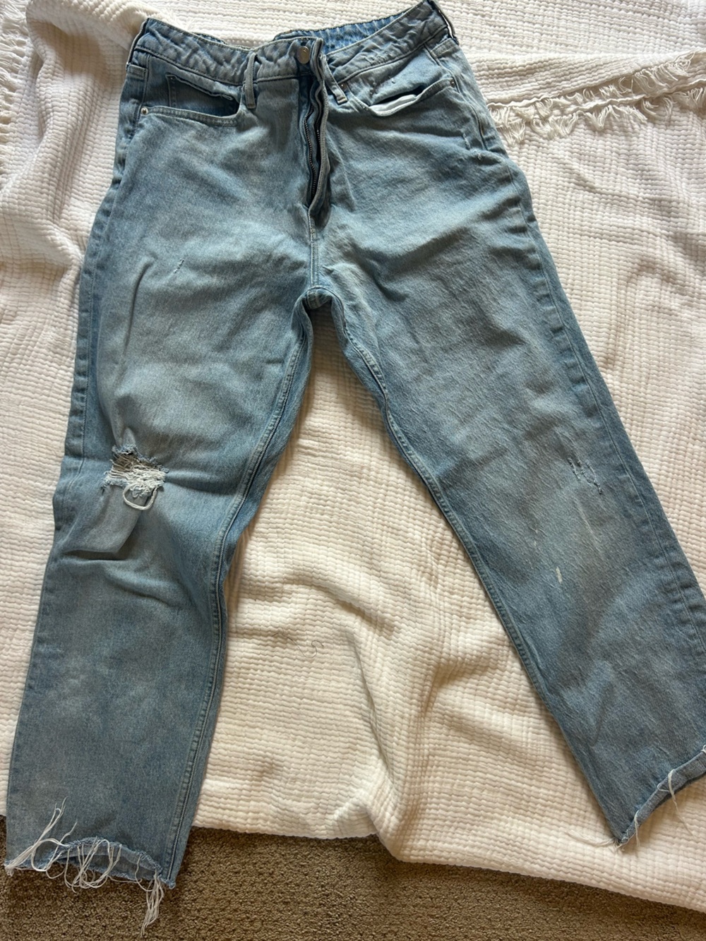 Light Blue Women's Boyfriend Jeans with Distressed Details